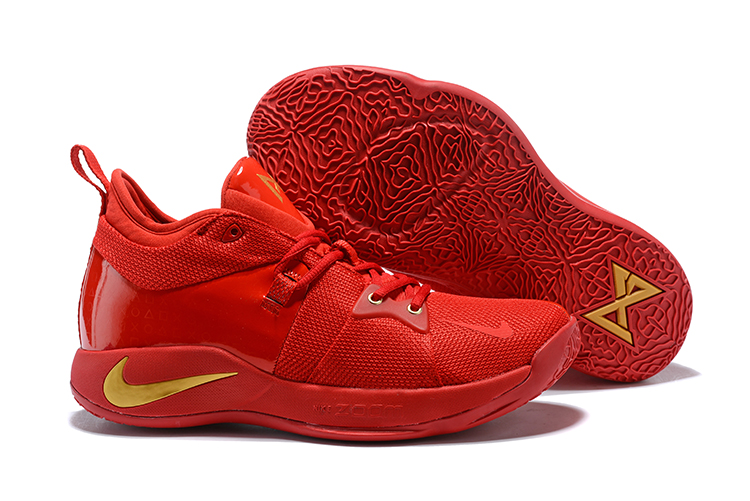 Nike PG 2 All Red Gold Logo Basketball Shoes